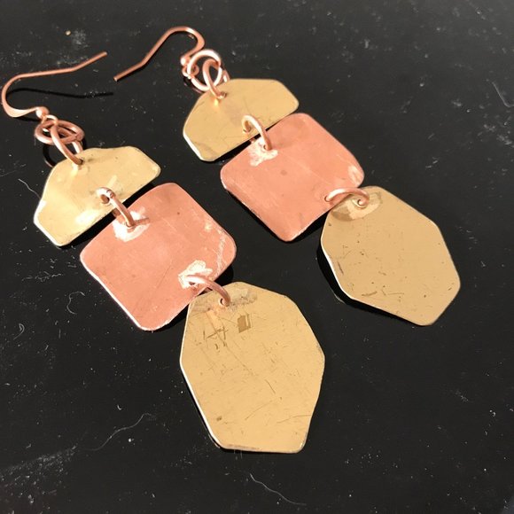 Conceptual Subculture Jewelry - Brass Copper Long Brutalist Statement Earrings